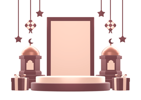 3d rendering of islamic celebration festival or holiday square podium display background with gifts and arabic decoration png