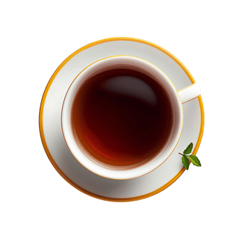 AI generated Tea in cup with plate PNG. Teacup and saucer top view isolated. Cup of tea bird's eye view PNG