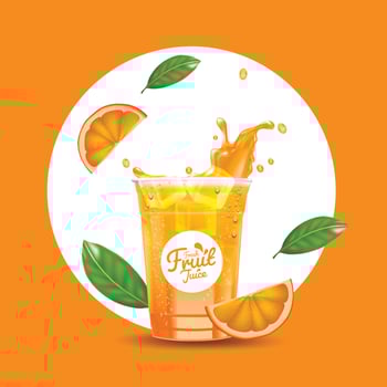 Realistic iced orange juice drink cup vector