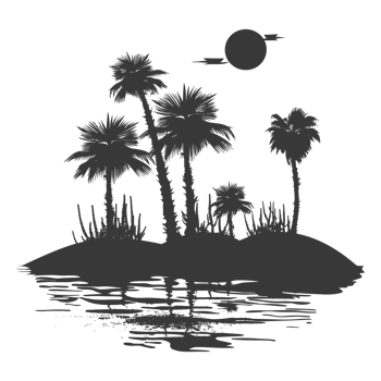 AI generated Silhouette an oasis in the desert black color only png