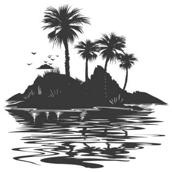 AI generated Silhouette an oasis in the desert black color only png