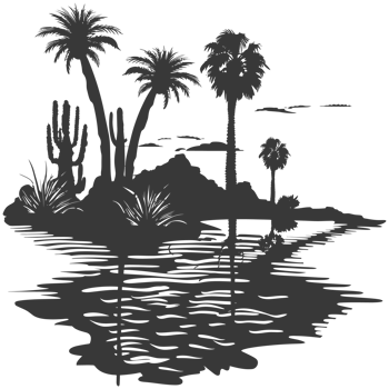 AI generated Silhouette an oasis in the desert black color only png