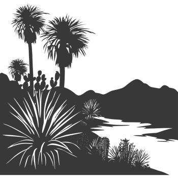 AI generated Silhouette an oasis in the desert black color only png