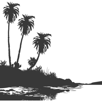 AI generated Silhouette an oasis in the desert black color only png