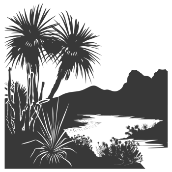 AI generated Silhouette an oasis in the desert black color only png