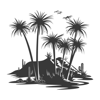 AI generated Silhouette an oasis in the desert black color only png