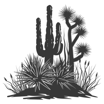 AI generated Silhouette an oasis in the desert black color only png