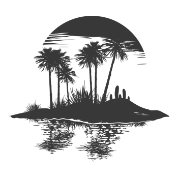 AI generated Silhouette an oasis in the desert black color only png