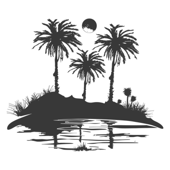 AI generated Silhouette an oasis in the desert black color only png
