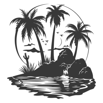 AI generated Silhouette an oasis in the desert black color only png