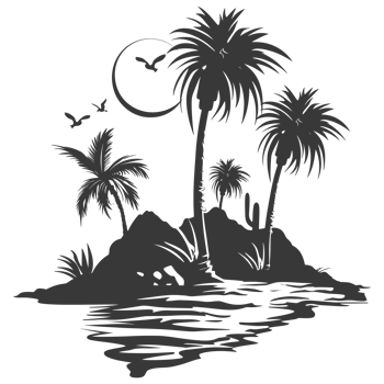AI generated Silhouette an oasis in the desert black color only png