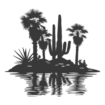 AI generated Silhouette an oasis in the desert black color only png