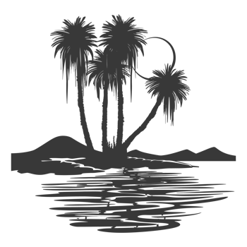 AI generated Silhouette an oasis in the desert black color only png