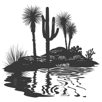 AI generated Silhouette an oasis in the desert black color only png