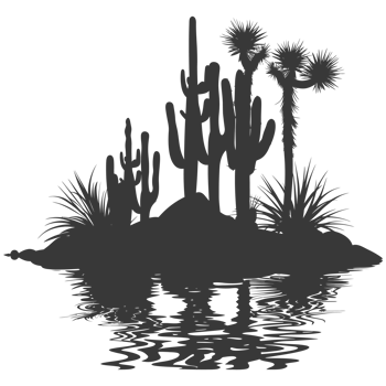 AI generated Silhouette an oasis in the desert black color only png