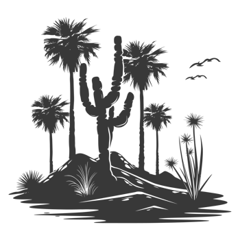 AI generated Silhouette an oasis in the desert black color only png