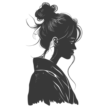 AI generated Silhouette asian girl black color only png