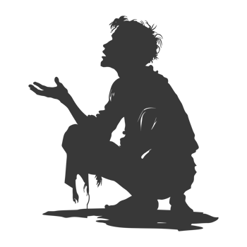 AI generated Silhouette beggar black color only full body png