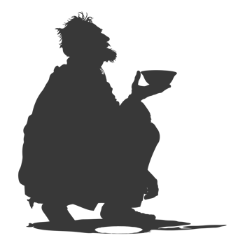 AI generated Silhouette beggar black color only full body png