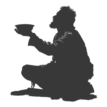 AI generated Silhouette beggar black color only full body png