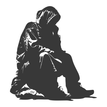 AI generated Silhouette beggar black color only full body png