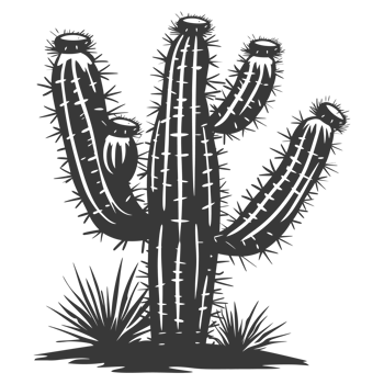 AI generated Silhouette cactus plant black color only png