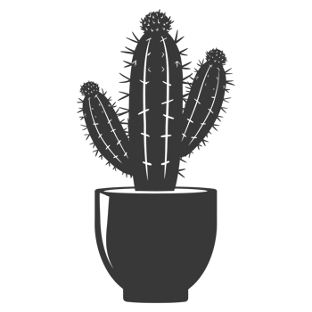 AI generated Silhouette cactus plant in the vase black color only png