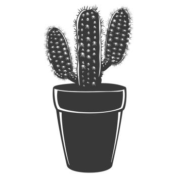 AI generated Silhouette cactus plant in the vase black color only png