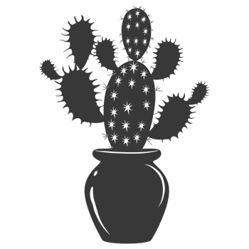 AI generated Silhouette cactus plant in the vase black color only png