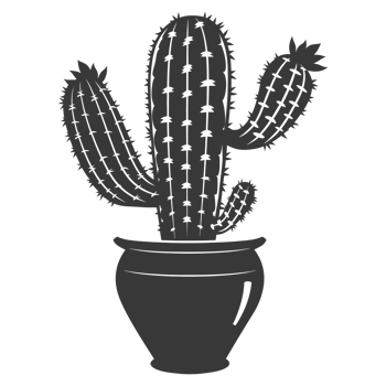 AI generated Silhouette cactus plant in the vase black color only png