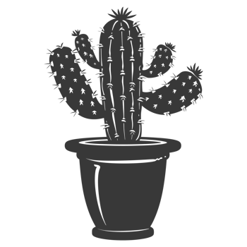 AI generated Silhouette cactus plant in the vase black color only png