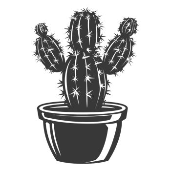 AI generated Silhouette cactus plant in the vase black color only png