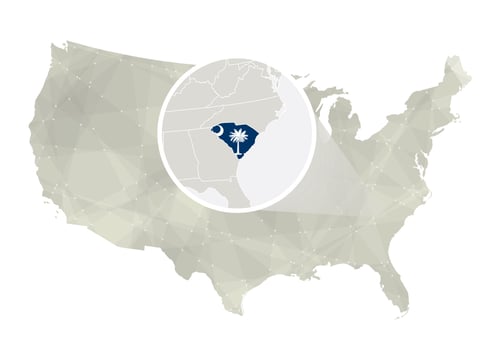 Polygonal abstract USA map with magnified South Carolina state. vector