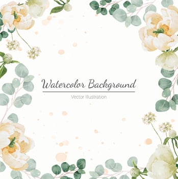 watercolor white peony and rose foliage flower bouquet wreath frame background isolated vector