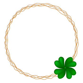 Golden frame with a green four-leaf clover on transparent background png