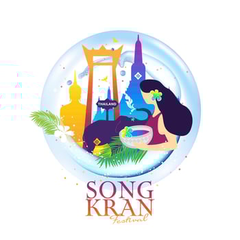 concept of thailand water festival fun, songkran day logo design template vector