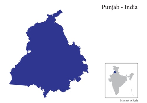 Punjab, India, vector map isolated on white background