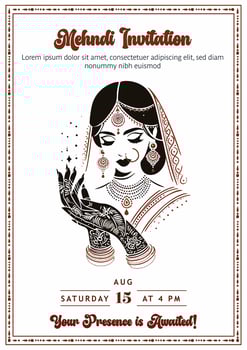 Indian bride mehndi template best for mehndi invitation ceremony vector