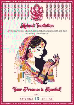 Indian bride mehndi template best for mehndi invitation ceremony vector