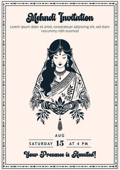 Indian bride mehndi template best for mehndi invitation ceremony vector