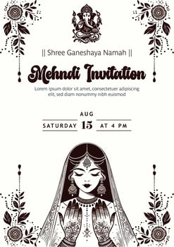 Indian bride mehndi template best for mehndi invitation ceremony vector
