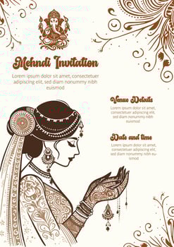 Indian bride mehndi template best for mehndi invitation ceremony vector