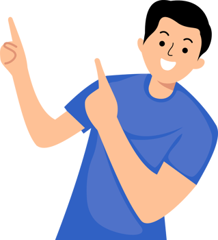 excited man with pointing fingers direct up empty space background png