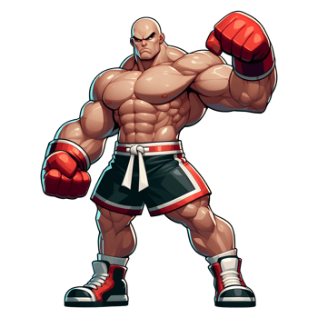 AI generated character of a bald fighter in the game, big and muscular PNG