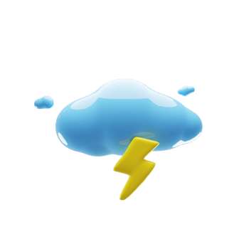 Weather icon cloud with blue color, and yellow lightning. 3d rendering png