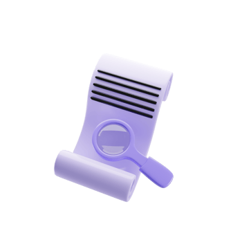 Cartoon paper scroll with magnifying glass icon on 3d rendering. 3d illustration png