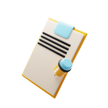 Clipboard icon with yellow pencil. 3d rendering notepad icon. 3d illustration png