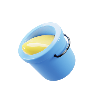 3d rendering cartoon style paint bucket icon with yellow paint. 3d illustration png