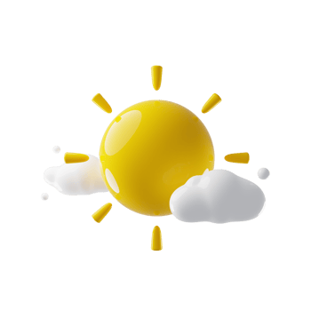 Weather icon sun and white clouds. 3d rendering png