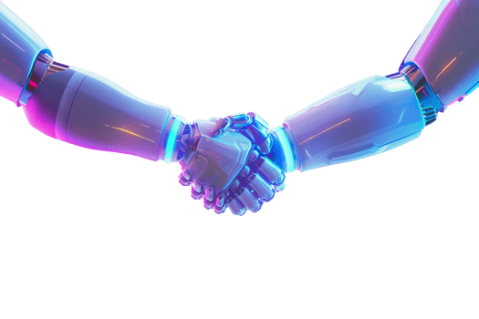 AI generated The handshake of two robots arms with neon lights png